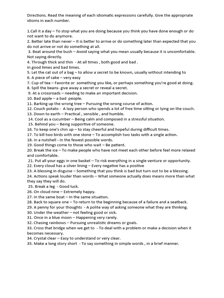 Idioms Pdf Idiom