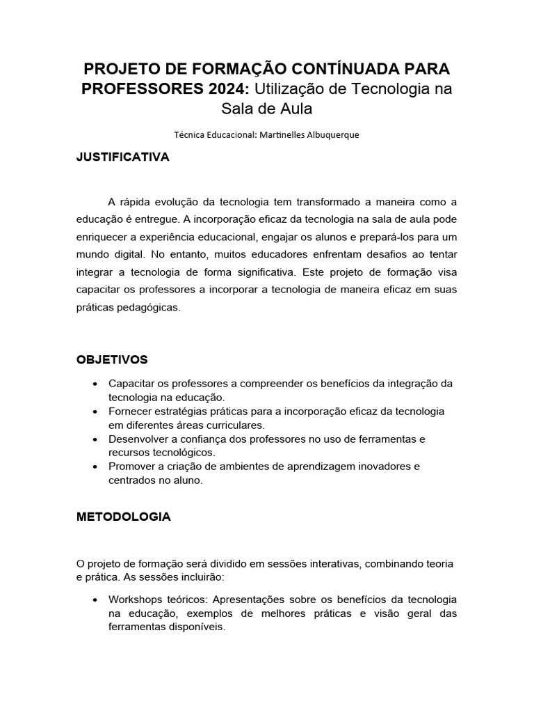 Formação de Professores em Tecnologia 2024 | PDF | Pedagogia | Informática