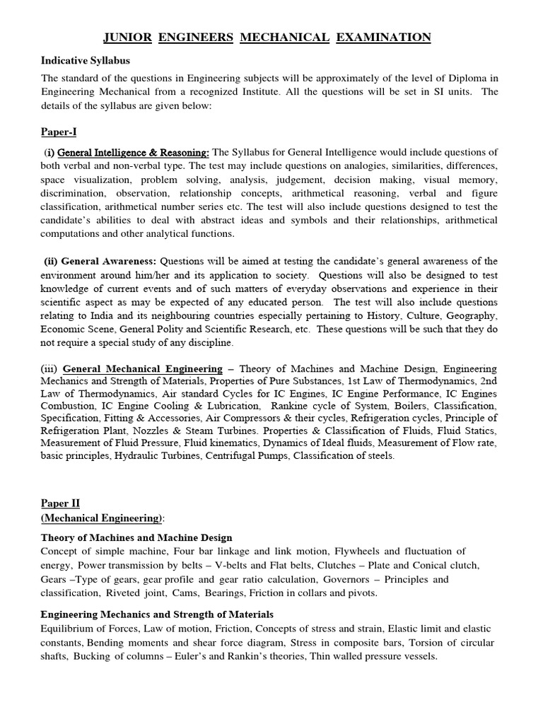 SSC JE Mechanical Exam Syllabus | PDF | Fluid Mechanics | Fluid Dynamics
