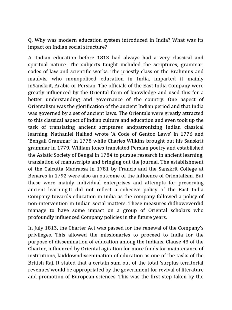 Foundation of Modern Education in India | PDF | British Raj