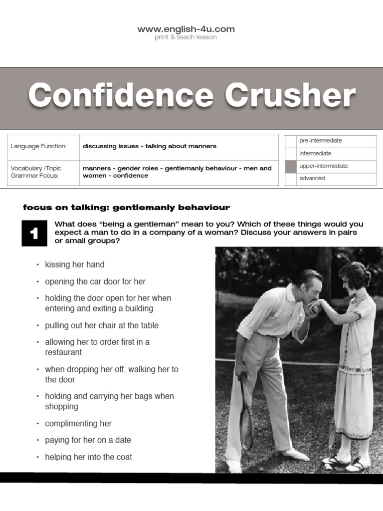 CCR - S Confidence Crusher Gender Roles Manners - Upper-Intermediate ...