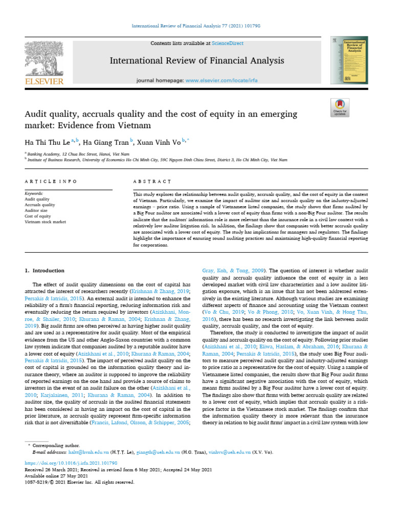 Audit Quality and Cost of Equity in Vietnam | PDF | Audit | Stocks