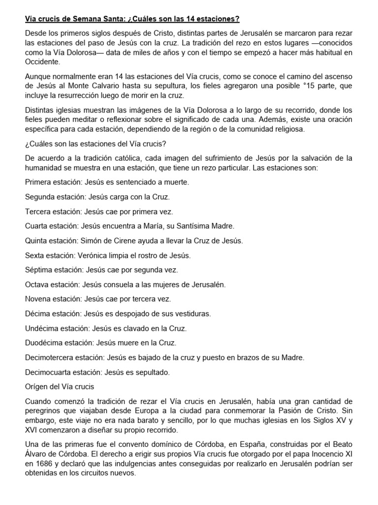 14 Estaciones del Vía Crucis en Semana Santa | PDF | Estaciones de la ...