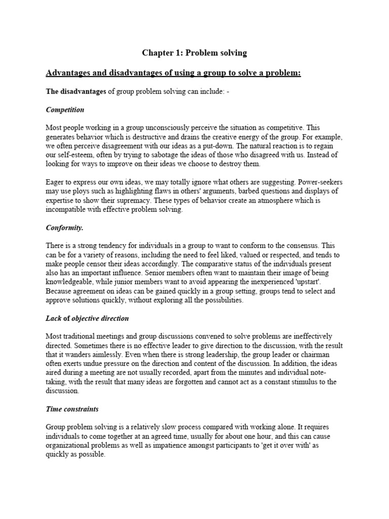 Group Problem Solving: Pros and Cons | PDF | Knowledge | Risk