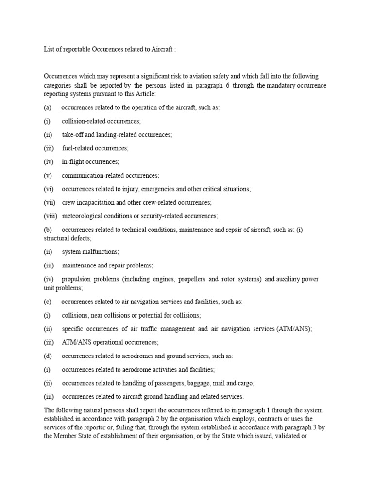 List of mandatory occurence reportings pdf aerospace aviation