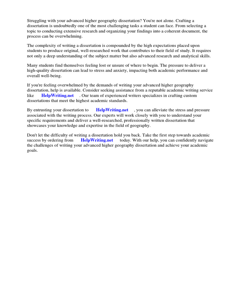 Advanced Higher Geography Dissertation Ideas PDF Thesis Expert