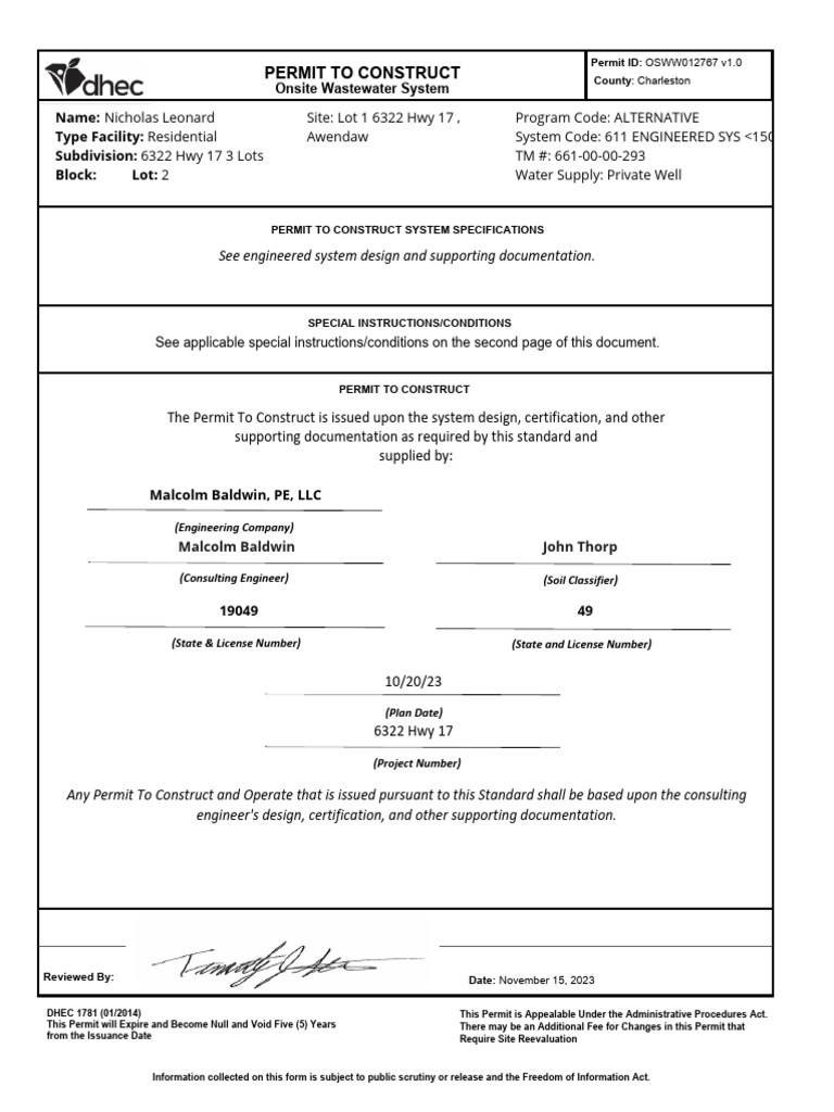 6322 Lot 2 Permit To Construct | PDF