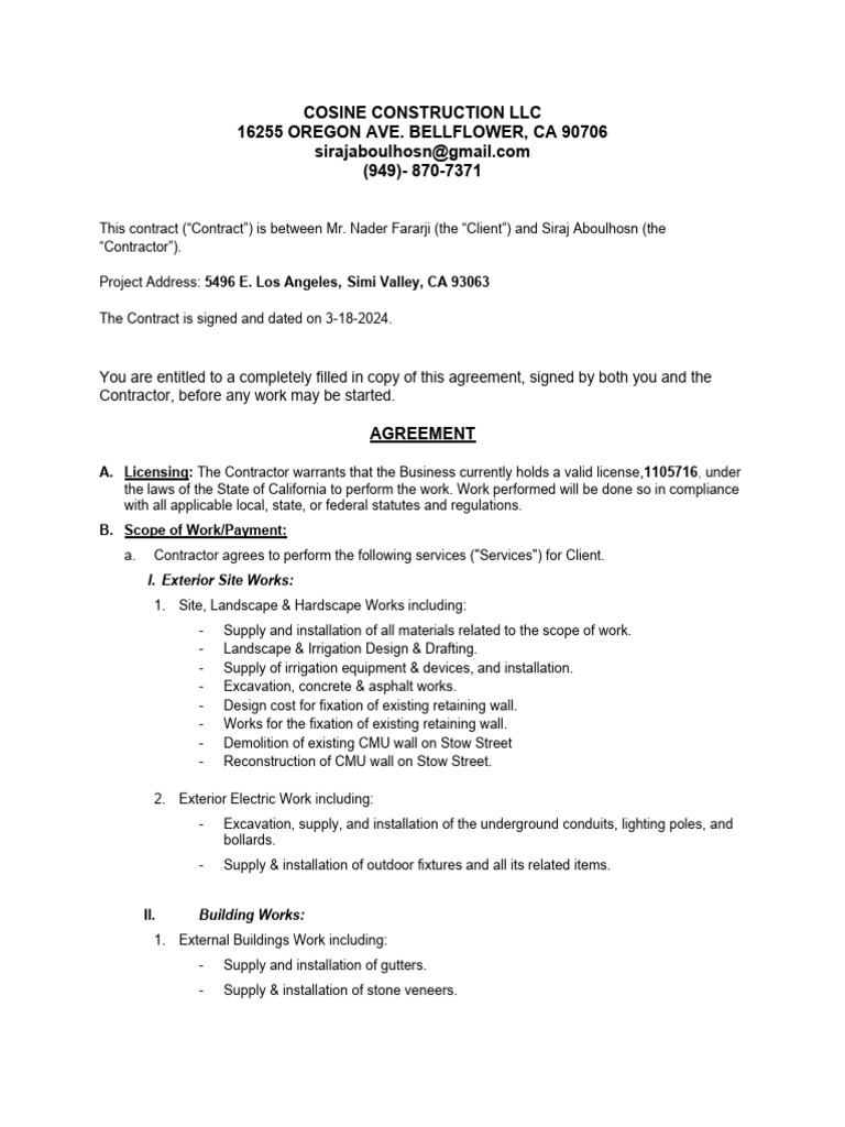 Ca State Home Improvement Contract Template Guide Download Free PDF