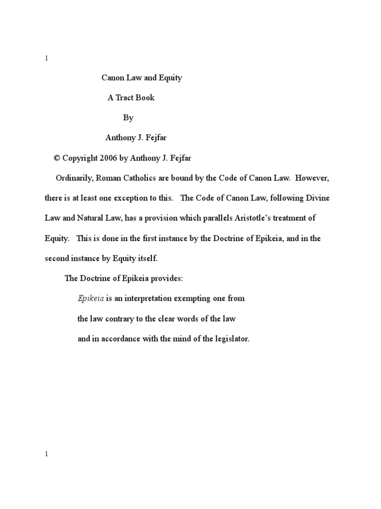 Canon Law and Equity PDF Equity (Law) Mass (Liturgy)