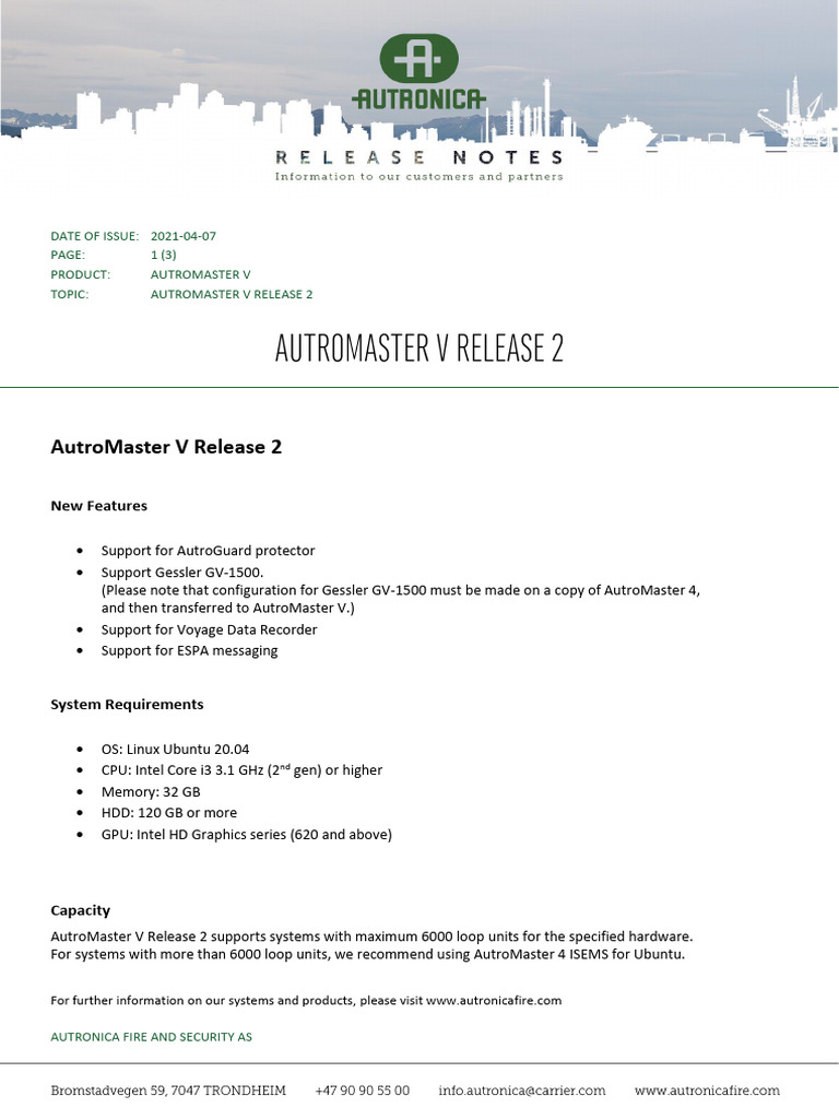 AutroMaster V Release 2 Release Notes | PDF | X86 Architecture | Software