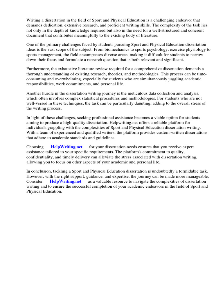 Sport and Physical Education Dissertation Ideas PDF Physical