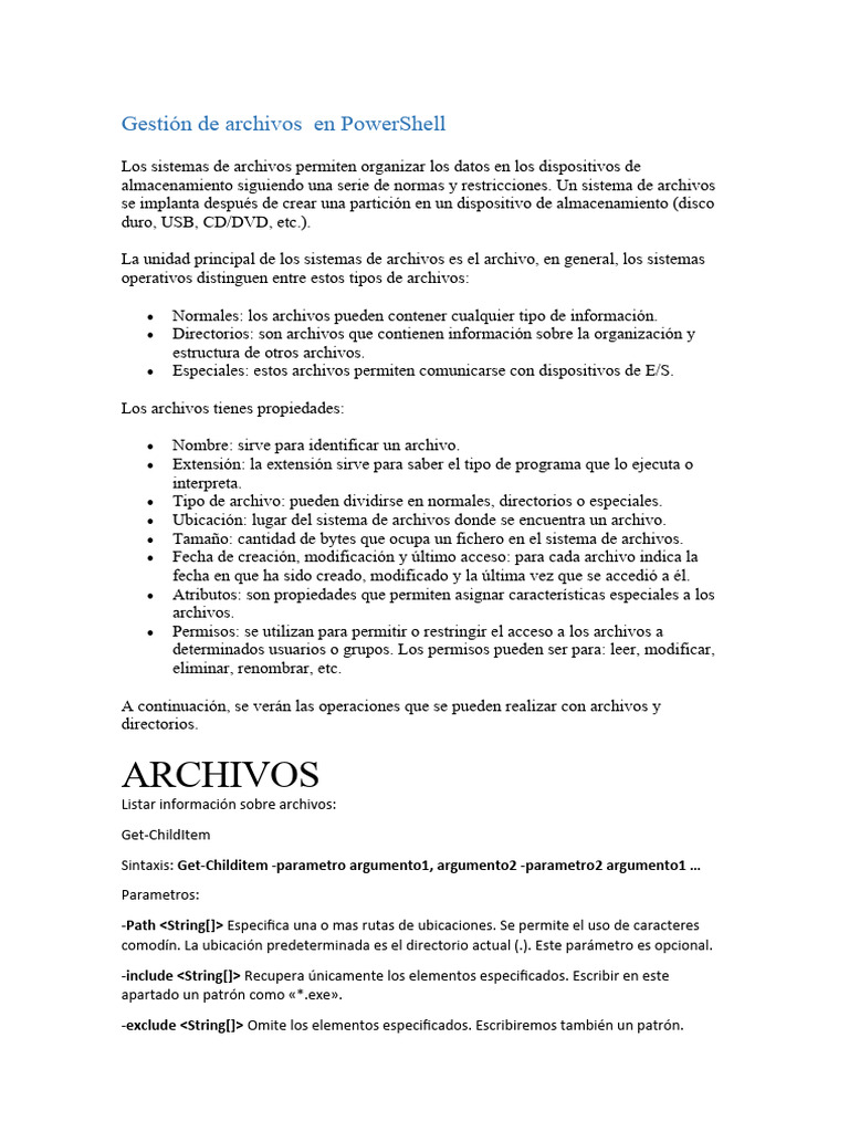 Gestión de archivos en PowerShell | PDF | Archivo de computadora ...