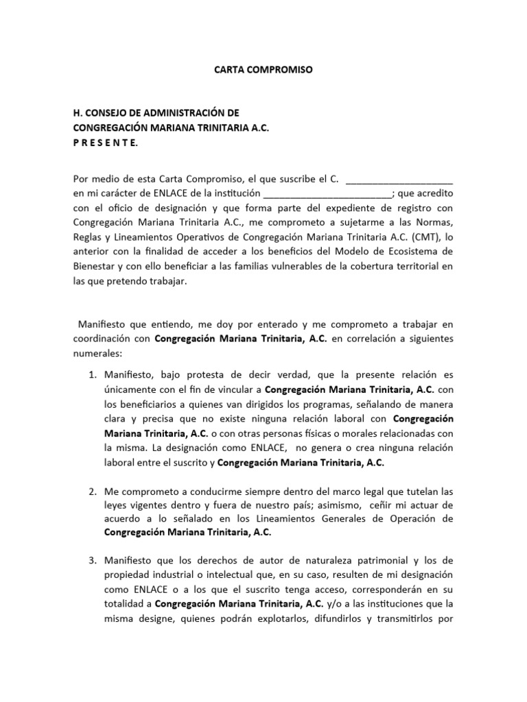 01-17 Final Carta Compromiso Enlace | PDF | Propiedad