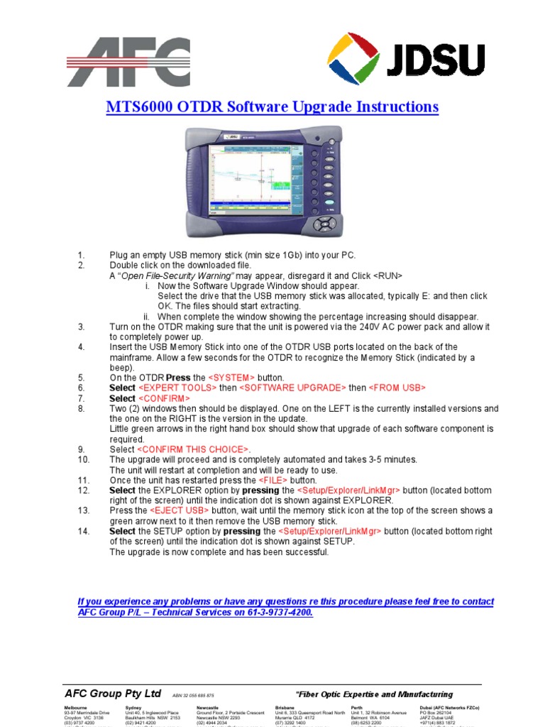 MTS6000 OTDR Software Upgrade Guide | PDF | Usb Flash Drive | Usb