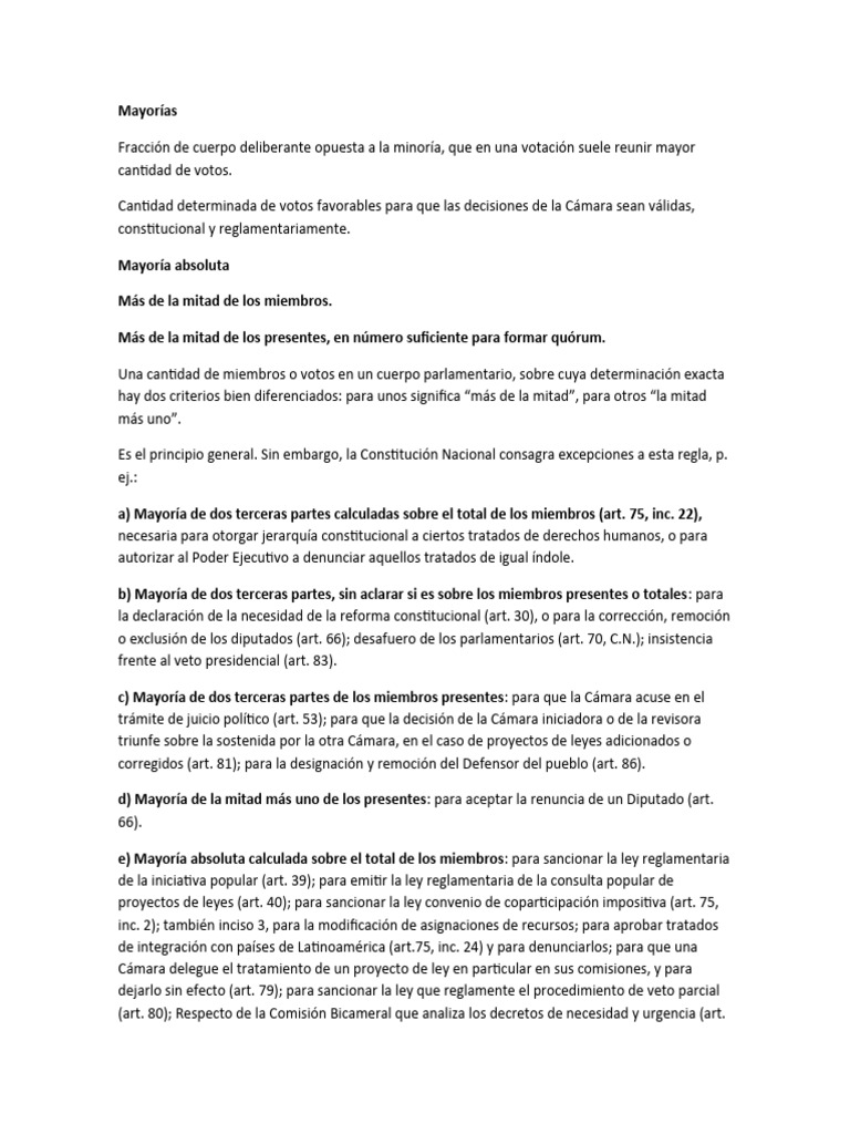 Mayoría Simple vs. Mayoría Absoluta | PDF | Constitución | Votación