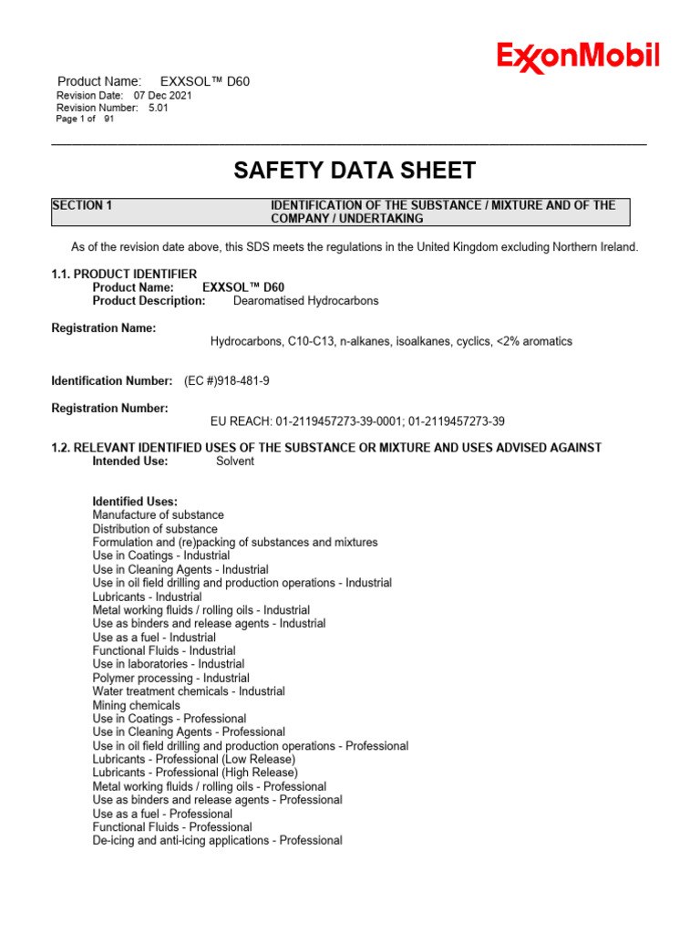 Exxsol D60 MSDS | PDF | Waste | Waste Management