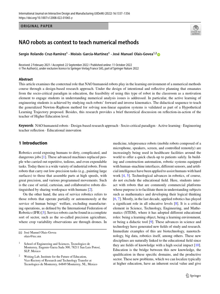 Nao robots as context to teach numerical methodsinternational journal