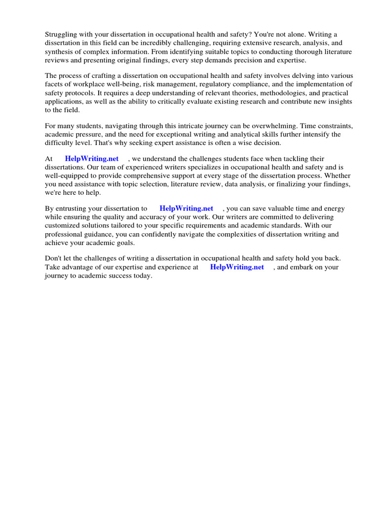 Dissertation Topics in Occupational Health and Safety PDF