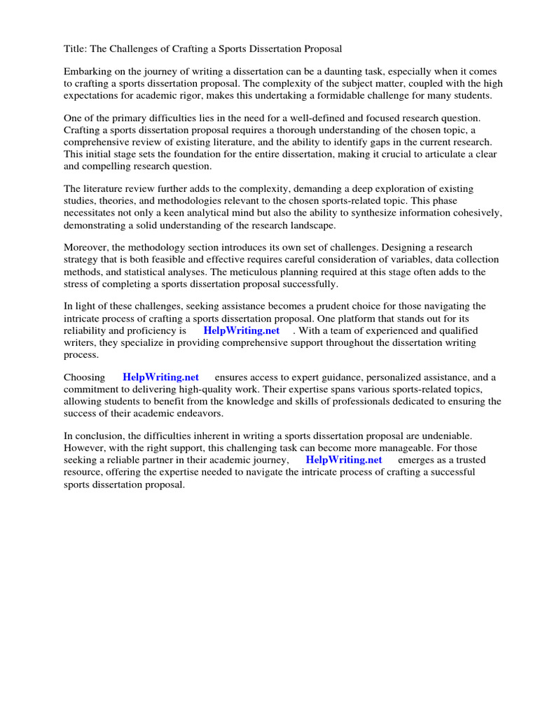 Sports Dissertation Proposal Sample PDF Thesis Sports