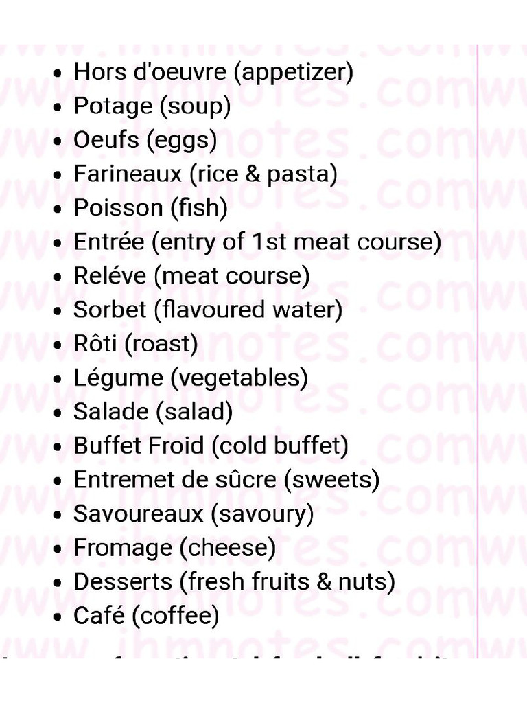 17 courses French classical menu PDF