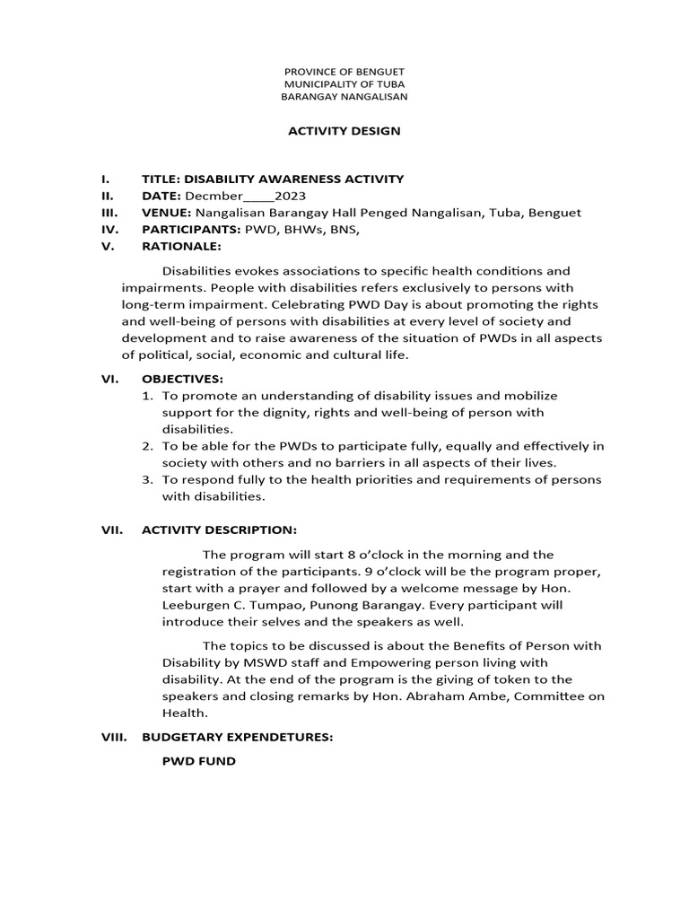 Activity design pwd pdf disability liberal arts education
