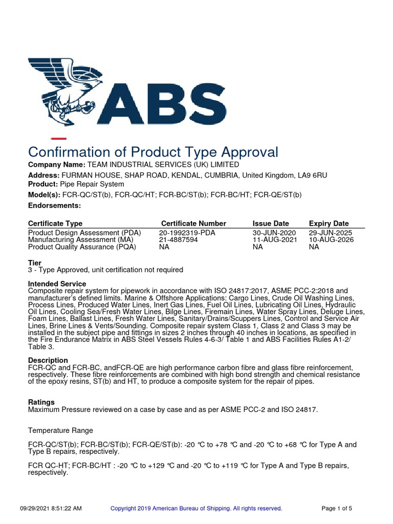 Abs Type Approval1 - Team | PDF | Pipe (Fluid Conveyance ...