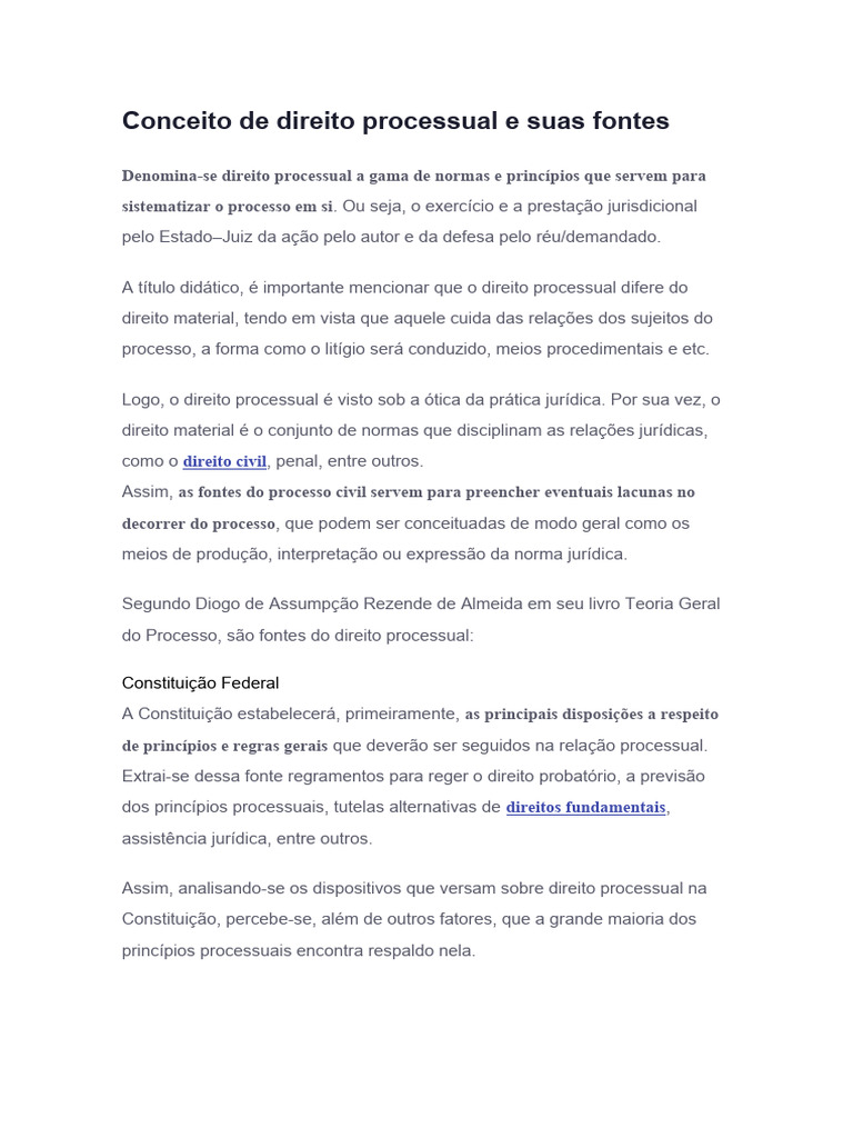 Conceito e Fontes do Direito Processual | PDF | Direito Processual ...