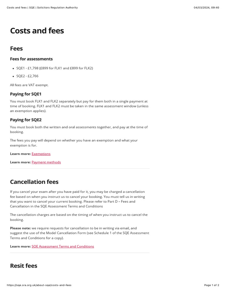 Costs and fees SQE Solicitors Regulation Authority PDF Fee Value Added Tax