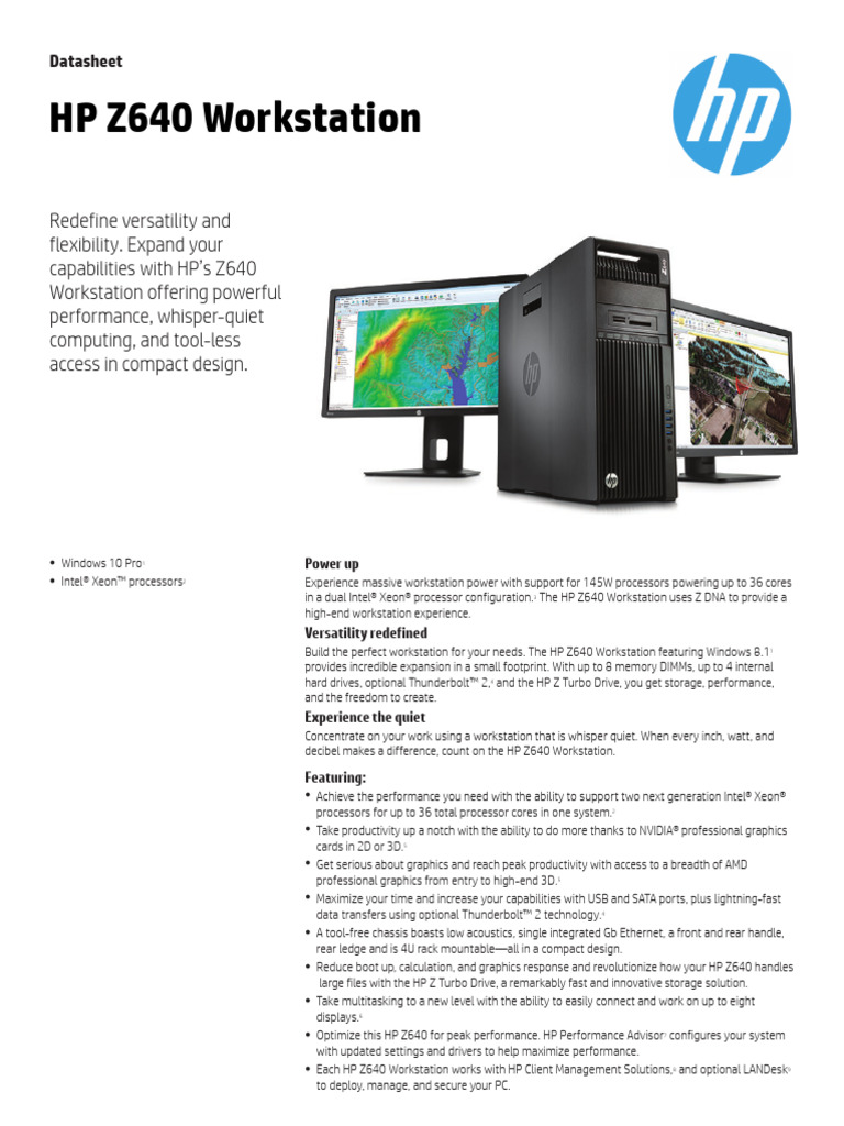 HP z640 v4 Datasheet | PDF | Solid State Drive | Microsoft Windows