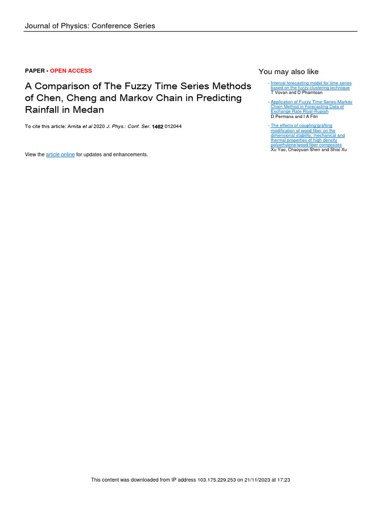 A Comparison of The Fuzzy Time Series Methods of Chen, Cheng and Markov ...