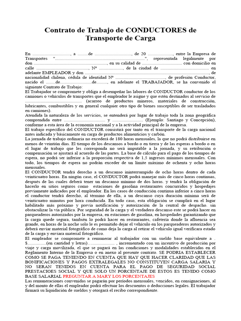 Modelo Contrato para Conductores | PDF | Business | Transporte