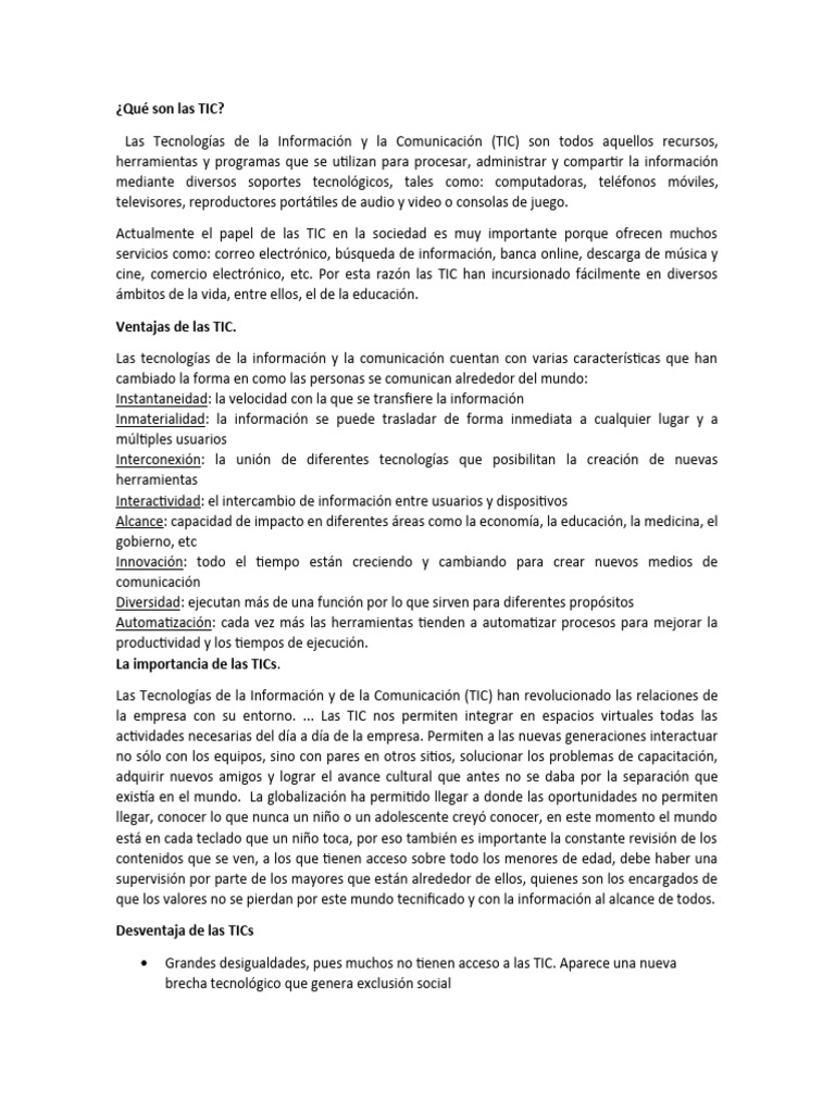 Qué son las TIC | PDF | Tecnología de información y comunicaciones ...