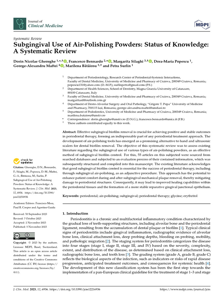subgingival use of air polishing powders status of knowledge a