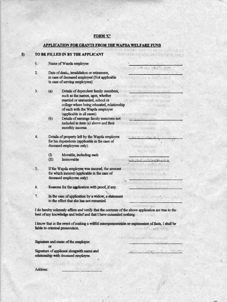 Form c application for grants from the wapda welfare fund pdf