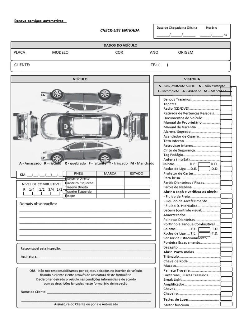 Check List Oficina Novo | PDF | Indústria automobilística | Tecnologia ...