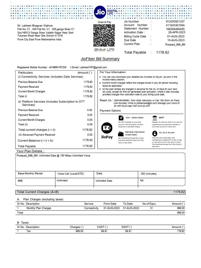 August Internet Bill | PDF | Credit Card | Payments