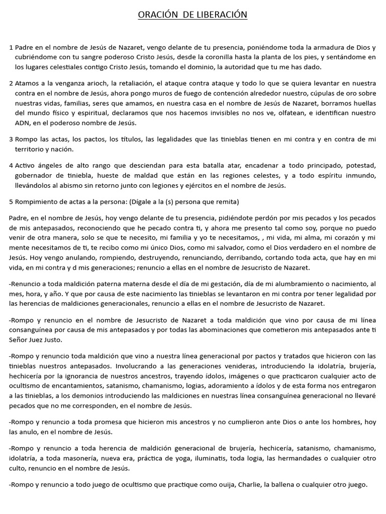 Oración de Liberación y Protección | PDF | Pecado | Lujuria
