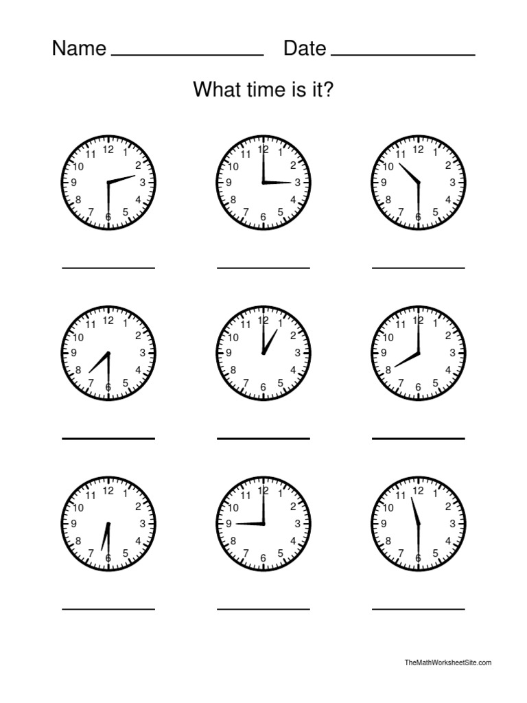 Math Clock Reading Worksheet | PDF