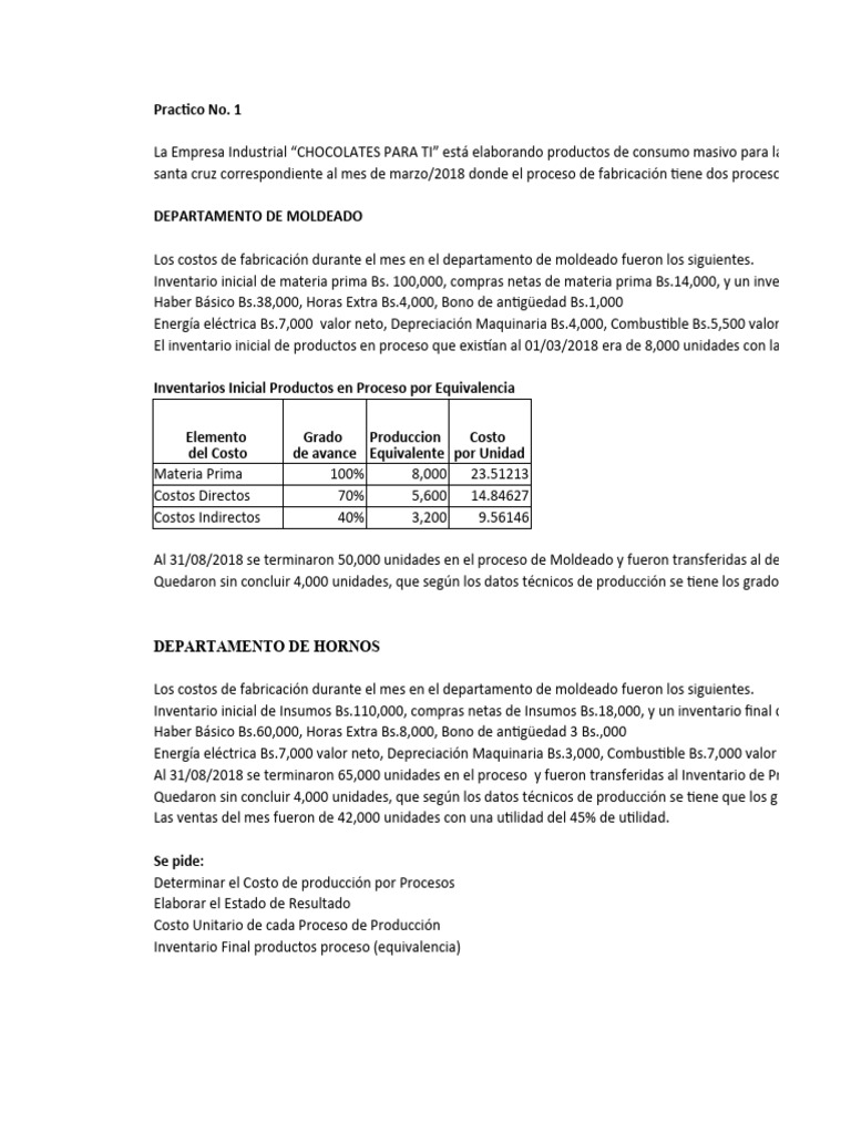Costos de Producción en Chocolates 2018 | PDF | Materiales | Economias