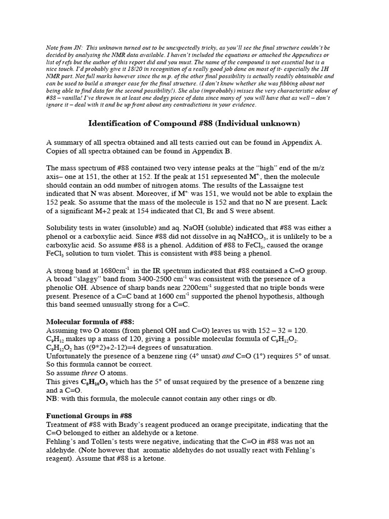 Identification of Compound #88 Analysis | PDF | Aldehyde | Ketone