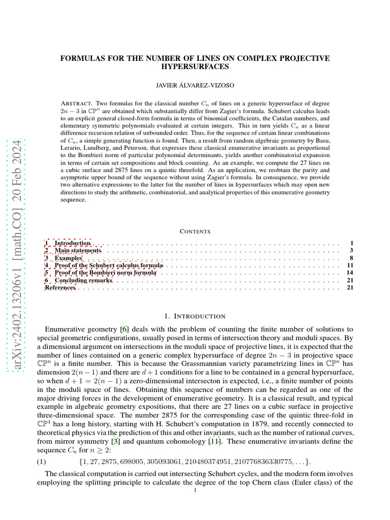R - Formulas For The Number of Lines On Complex Projective ...