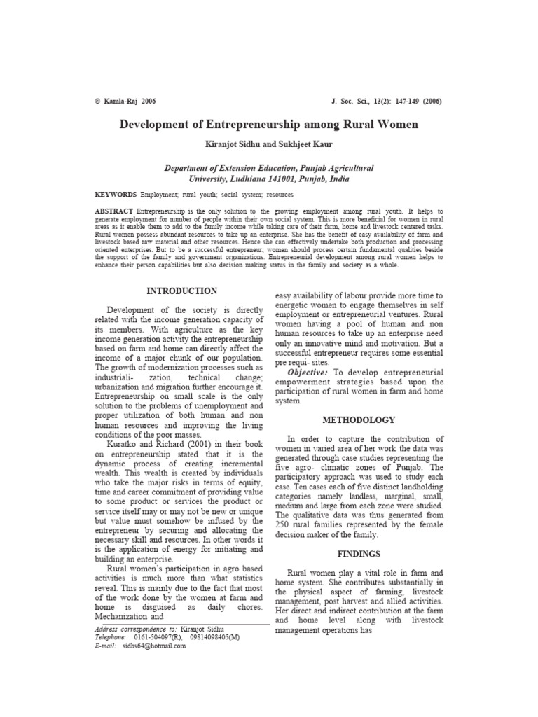 Development of Entrepreneurship Among Rural Women: Kiranjot Sidhu and ...