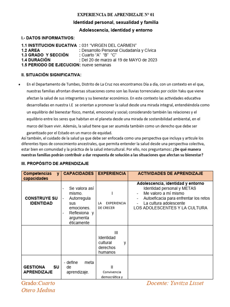 Unidad de Aprendizaje Cuarto 2024 | PDF | Aprendizaje | Las emociones