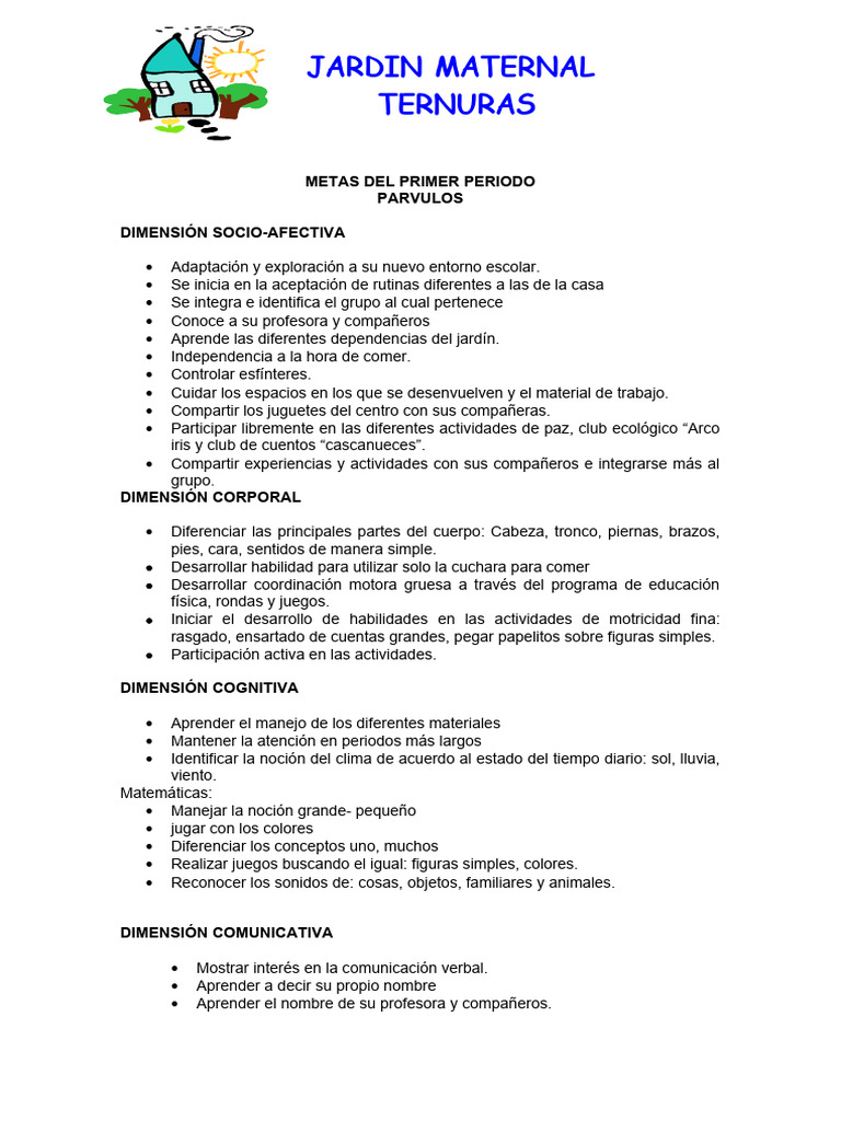 Metas de Desarrollo en Jardín Maternal | PDF | Educación de la primera ...