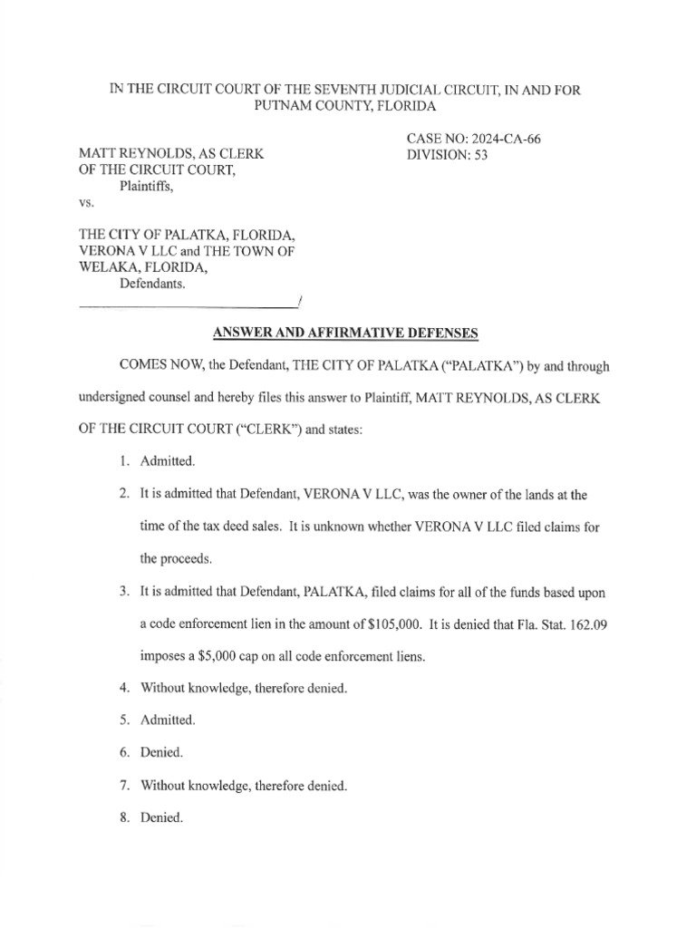 Answer And Affirmative Defenses 3 19 24 Pdf