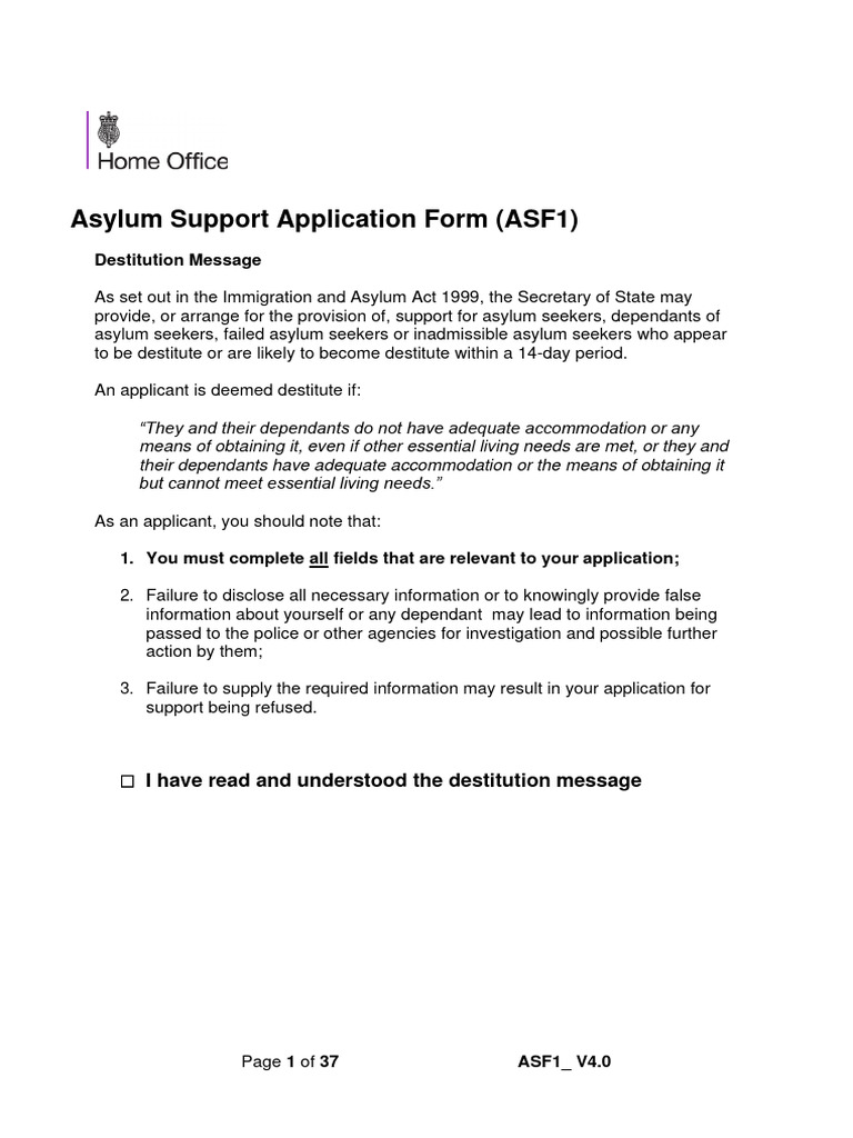 Asylum Support Application Guide | PDF | Asylum Seeker | Banks