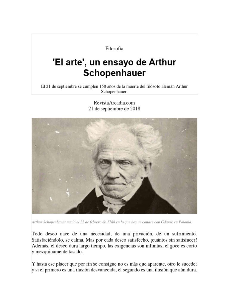 Filosofía Schopenhauer Pdf Arthur Schopenhauer Felicidad