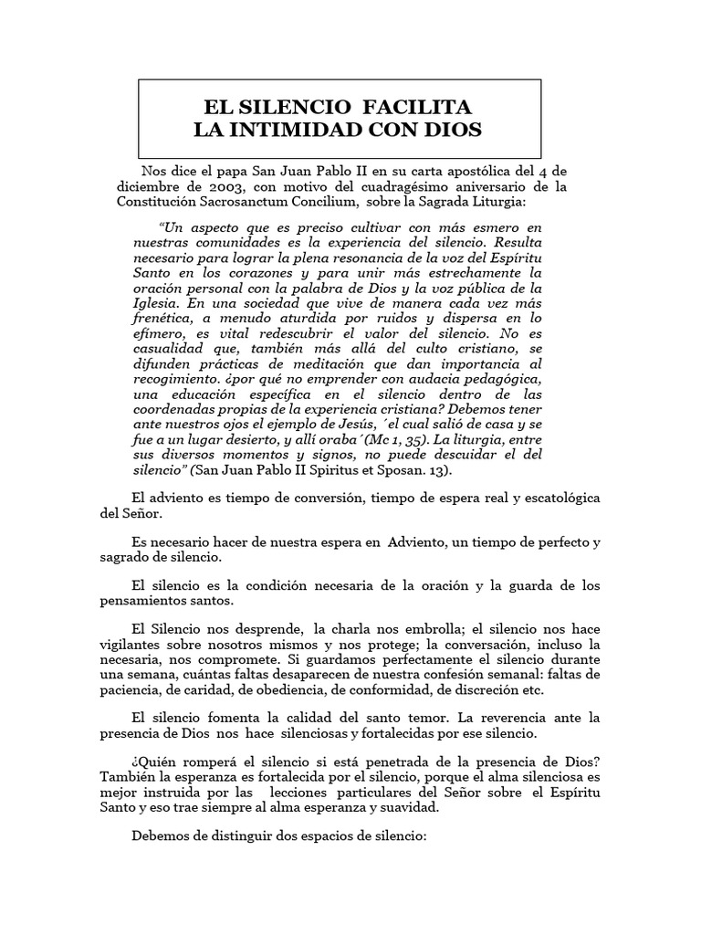 EL SILENCIO FACILITA La Intimidad Con Dios - Compressed | PDF ...