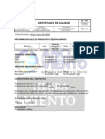 Certificado de Calidad: Información de Los Producto Despachados