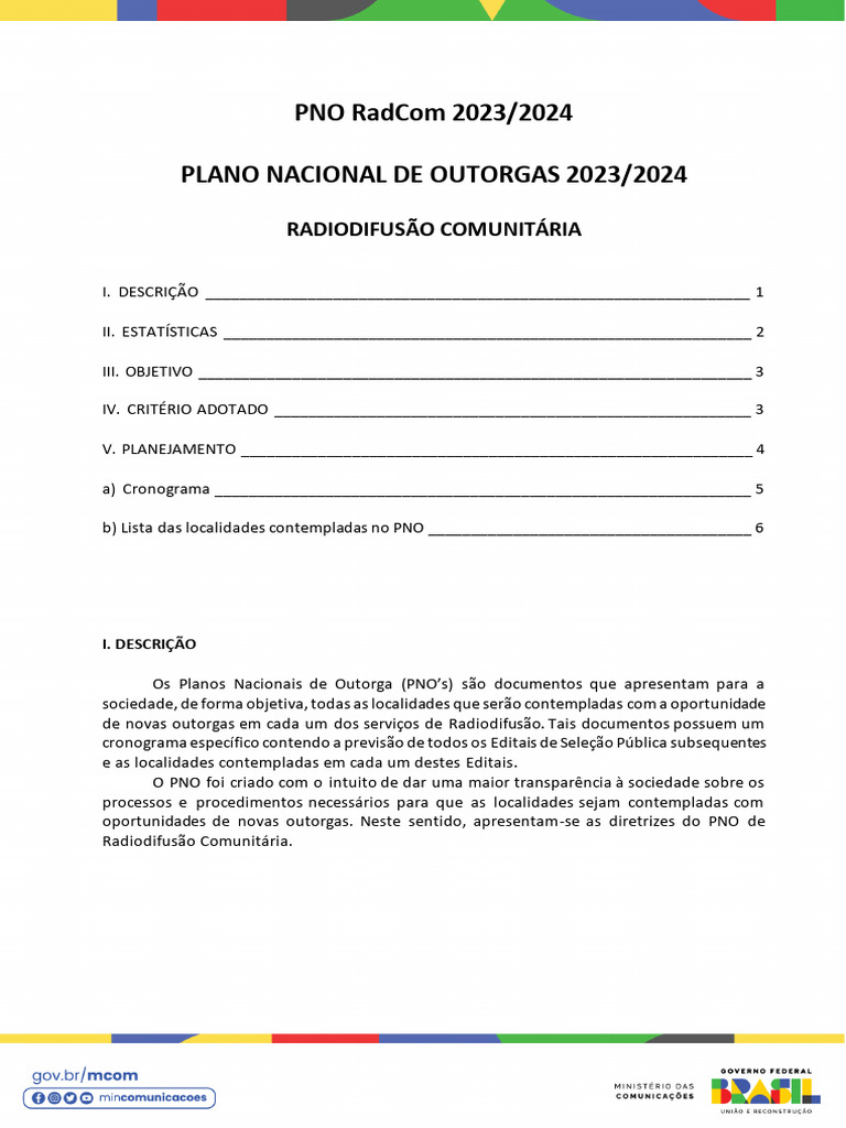 PNO RadCom 2023/2024: Outorgas Comunitárias | PDF | Radiodifusão ...